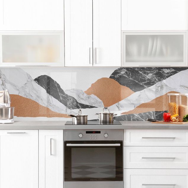 Küchenrückwand - Landschaft in Marmor und Kupfer II