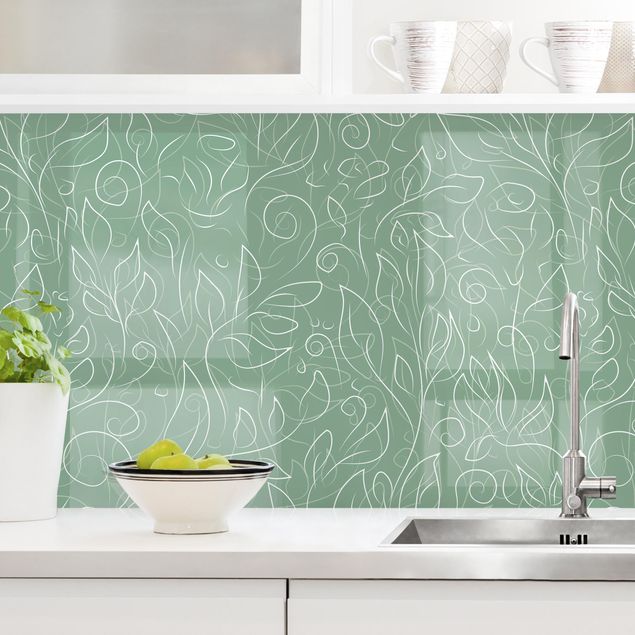 Küchenrückwand - Wildes Pflanzen Muster auf Grün II