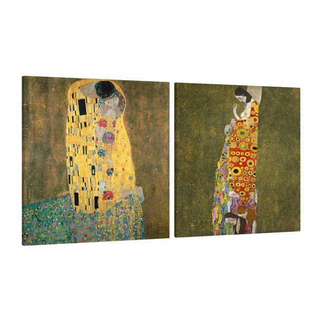 Leinwandbild 2-teilig - Gustav Klimt - Kuss und Hoffnung - Quadrate 1:1