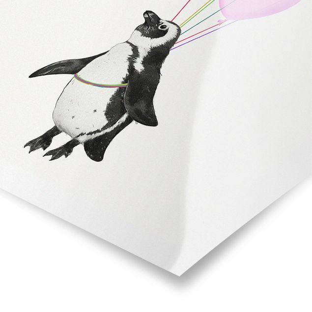 Poster - Illustration Pinguin Pastell Luftballons - Hochformat 4:3