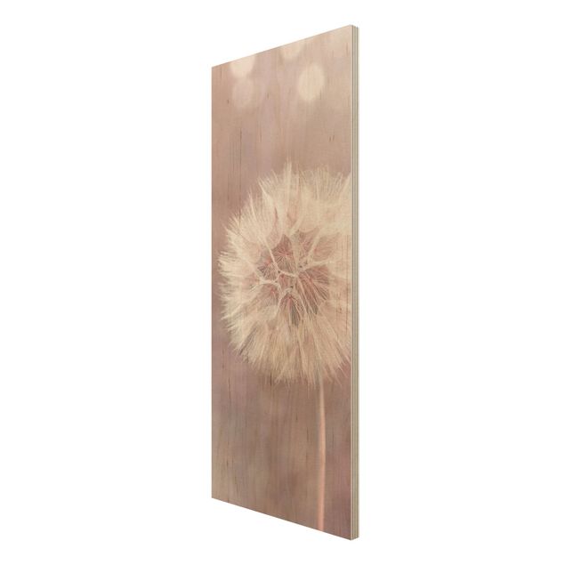 Holzbild - Pusteblume Bokeh rosa - Panel