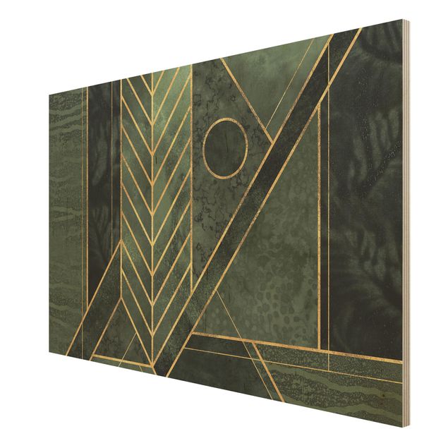 Holzbild - Geometrische Formen Smaragd Gold - Querformat 2:3