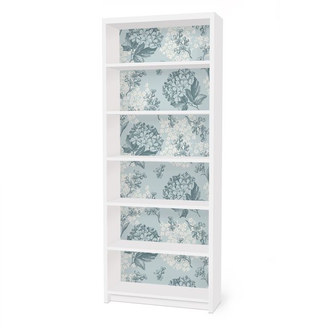 Möbelfolie für IKEA Billy Regal - Klebefolie Hortensia pattern in blue