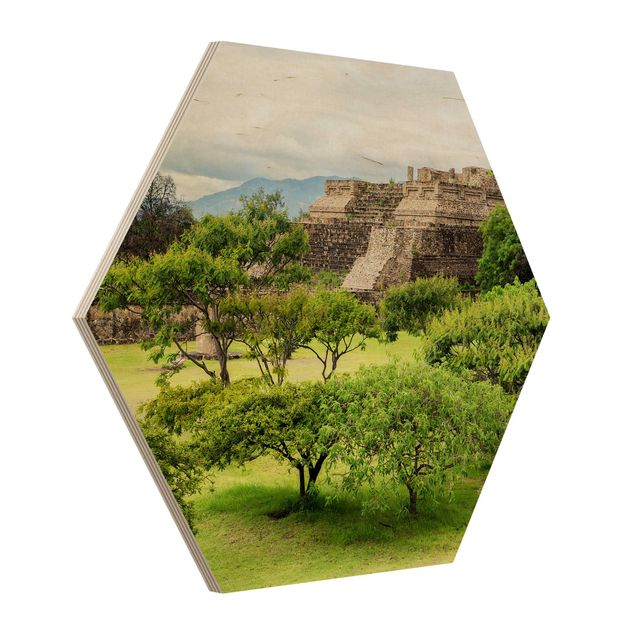 Hexagon Bild Holz - Pyramide von Monte Alban