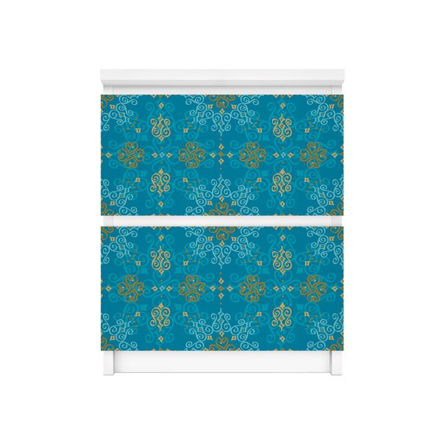 Möbelfolie für IKEA Malm Kommode - Selbstklebefolie Orientalisches Ornament Türkis