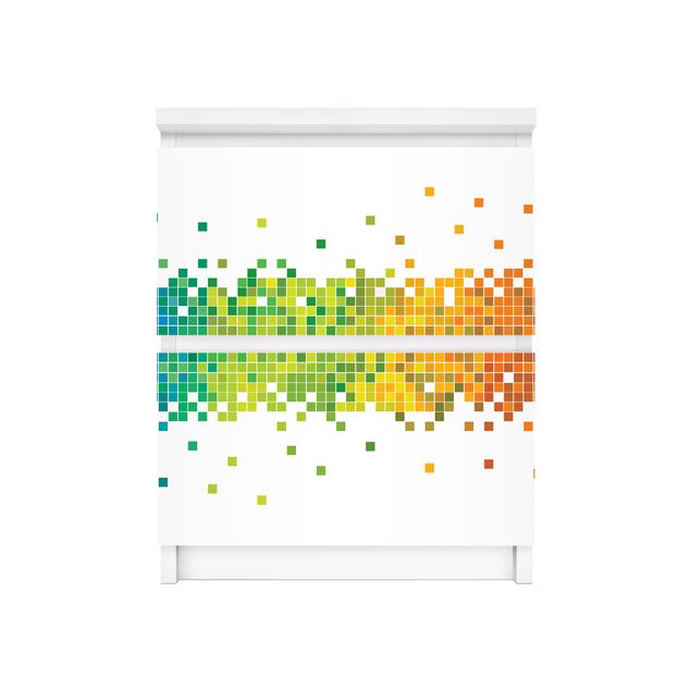 Möbelfolie für IKEA Malm Kommode - Selbstklebefolie Pixel-Regenbogen