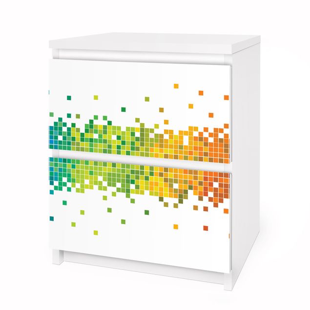 Möbelfolie für IKEA Malm Kommode - Selbstklebefolie Pixel-Regenbogen