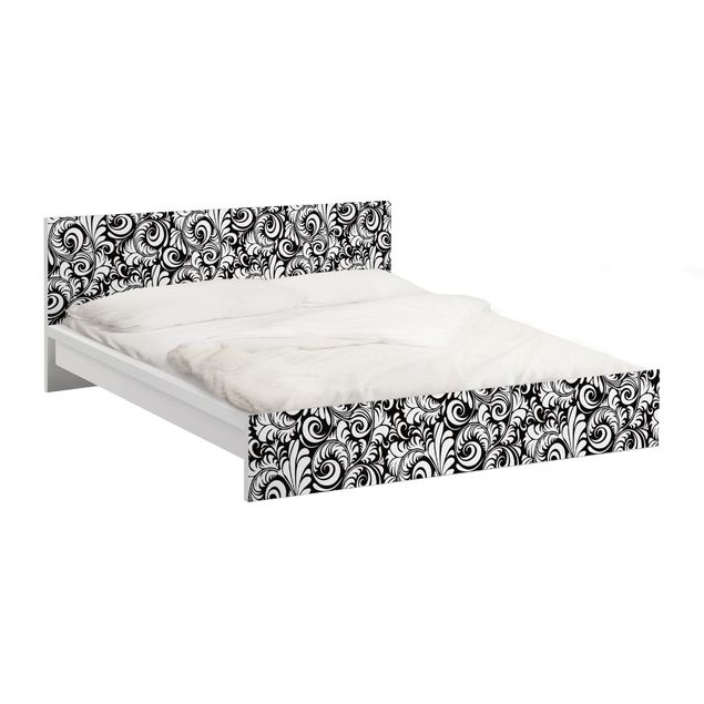 Möbelfolie für IKEA Malm Bett niedrig 180x200cm - Klebefolie Black and White Leaves Pattern