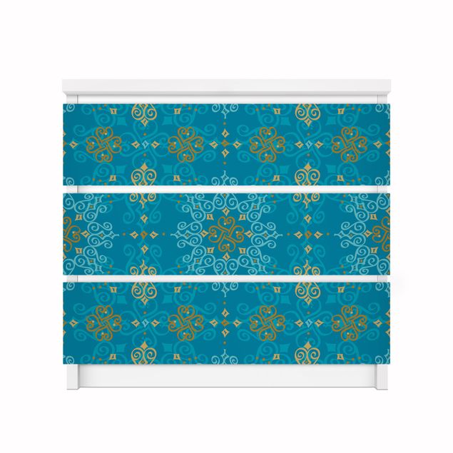 Möbelfolie für IKEA Malm Kommode - Klebefolie Orientalisches Ornament Türkis