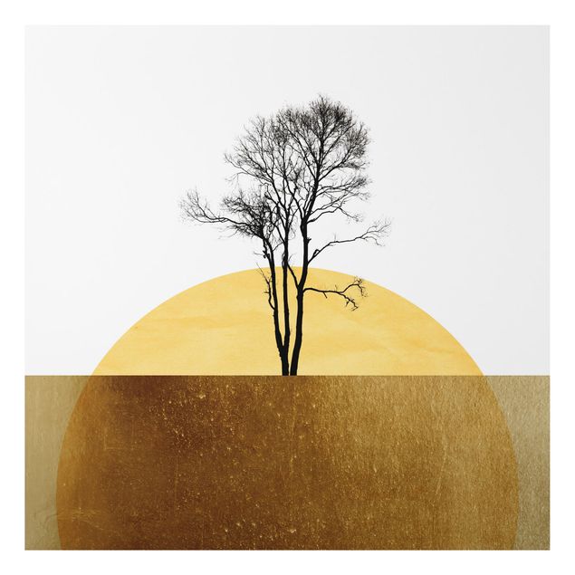 Aluminium Print - Goldene Sonne mit Baum - Quadrat 1:1