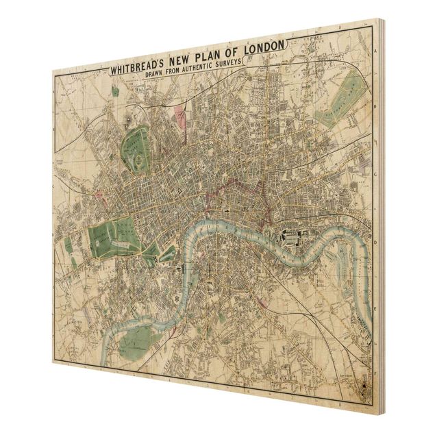 Holzbild - Vintage Stadtplan London - Querformat 3:4