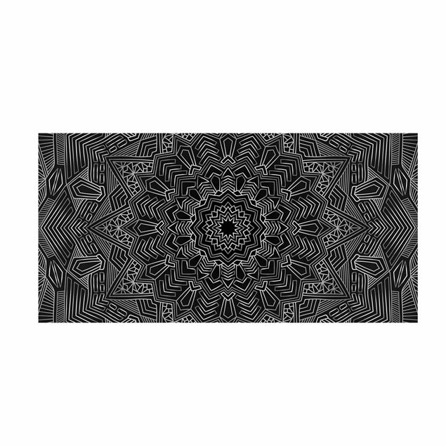 Teppich Esszimmer Mandala Stern Muster silber schwarz