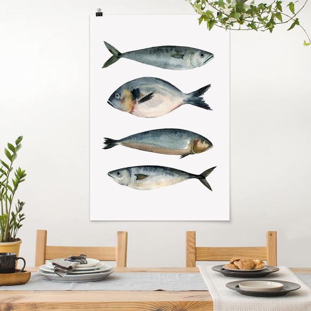 Poster - Vier Fische in Aquarell II - Hochformat 3:2