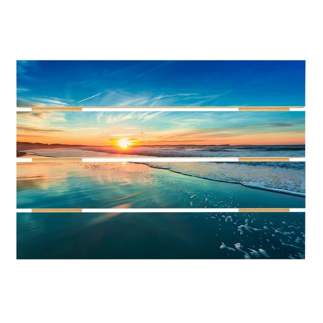 Holzbild - Romantischer Sonnenuntergang am Meer - Querformat 2:3