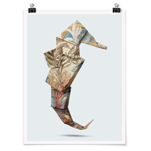Poster - Jonas Loose - Origami Seepferdchen - Hochformat 4:3
