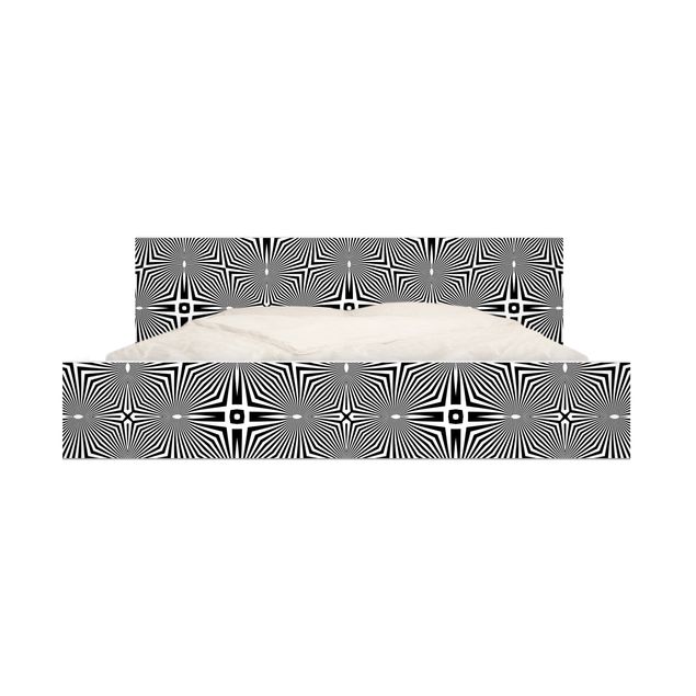 Möbelfolie für IKEA Malm Bett niedrig 160x200cm - Klebefolie Abstraktes Ornament Schwarzweiß