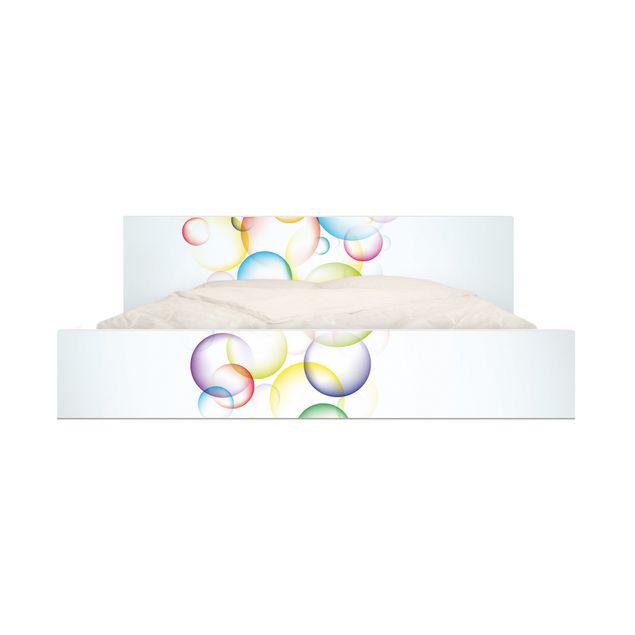 Möbelfolie für IKEA Malm Bett niedrig 160x200cm - Klebefolie Rainbow Bubbles