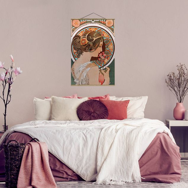 Stoffbild mit Posterleisten - Alfons Mucha - Schlüsselblume - Hochformat 2:3