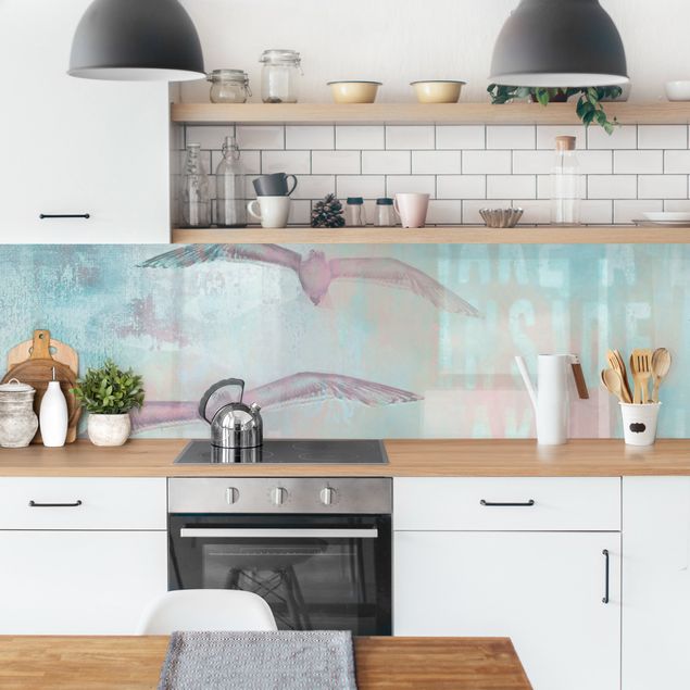 Küchenrückwand - Shabby Chic Collage - Möwen