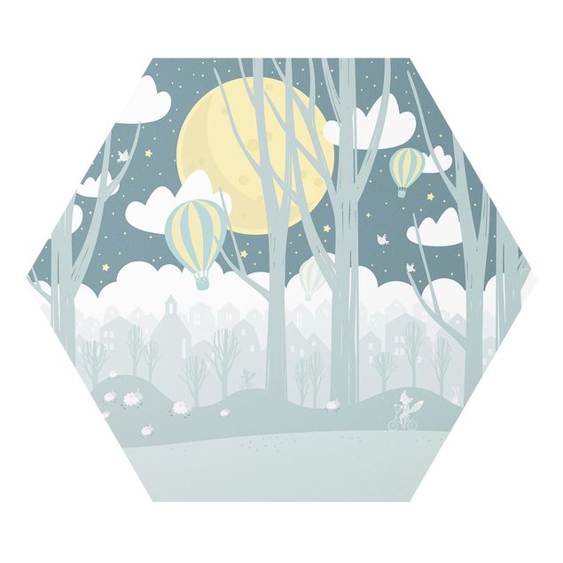 Hexagon Bild Forex - Mond mit Bäumen und Häusern
