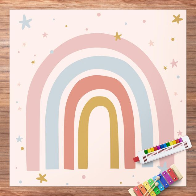 Moderner Teppich Großer Regenbogen mit Sternen und Pünktchen