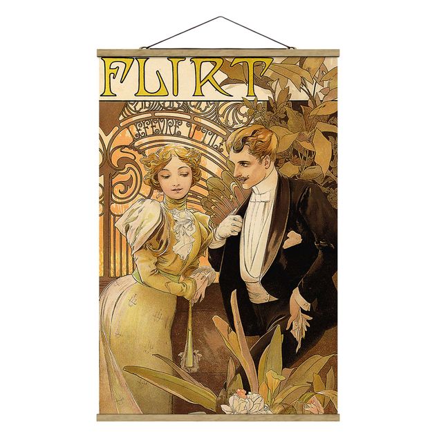 Stoffbild mit Posterleisten - Alfons Mucha - Werbeplakat für Flirt Biscuits - Hochformat 2:3