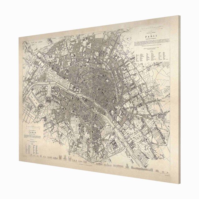 Magnettafel - Vintage Stadtplan Paris - Memoboard Querformat 3:4