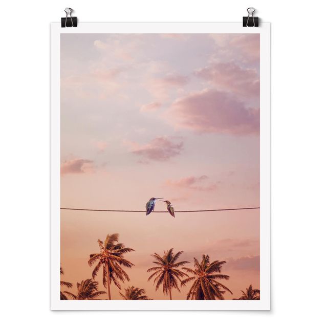 Poster - Jonas Loose - Sonnenuntergang mit Kolibris - Hochformat 3:4