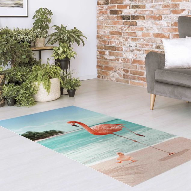 Moderne Teppiche Strand mit Flamingo