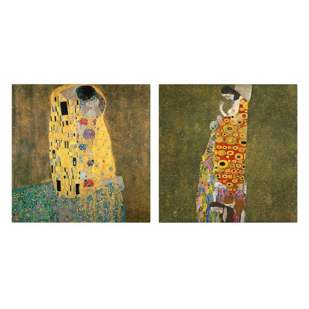 Leinwandbild 2-teilig - Gustav Klimt - Kuss und Hoffnung - Quadrate 1:1
