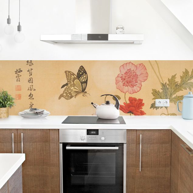 Küchenrückwand - Yuanyu Ma - Mohnblumen und Schmetterlinge