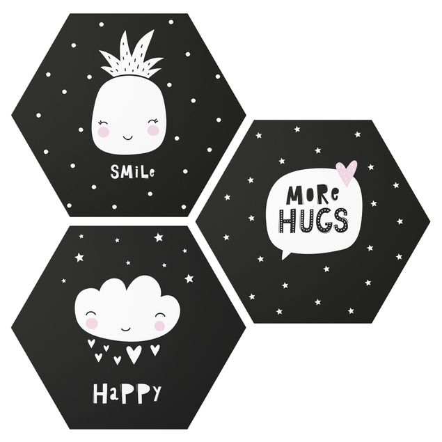 Hexagon Bild Forex 3-teilig - Happy Smile Hugs