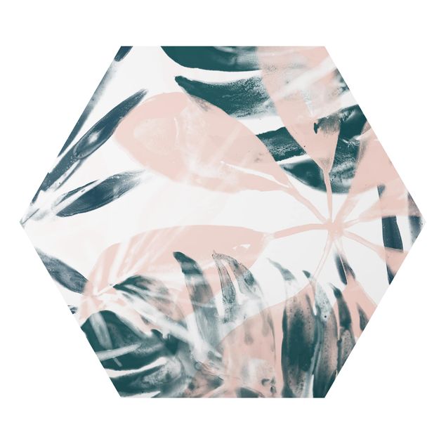 Hexagon Bild Alu-Dibond - Tropisches Orakel petrol II