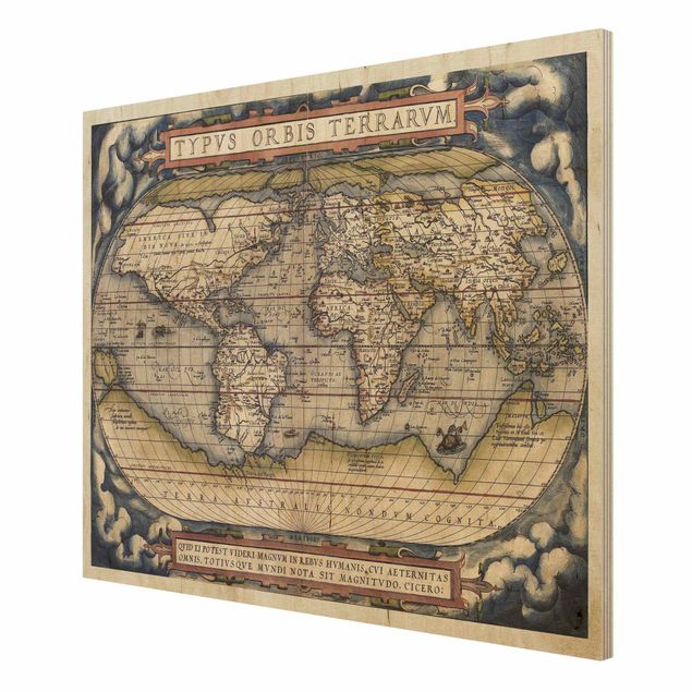 Holzbild - Historische Weltkarte Typus Orbis Terrarum - Querformat 3:4