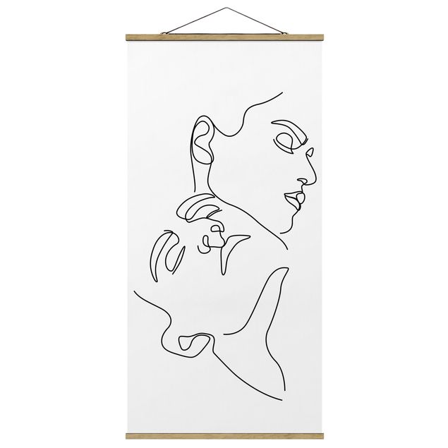 Stoffbild mit Posterleisten - Line Art Frauen Gesichter Weiß - Hochformat 1:2