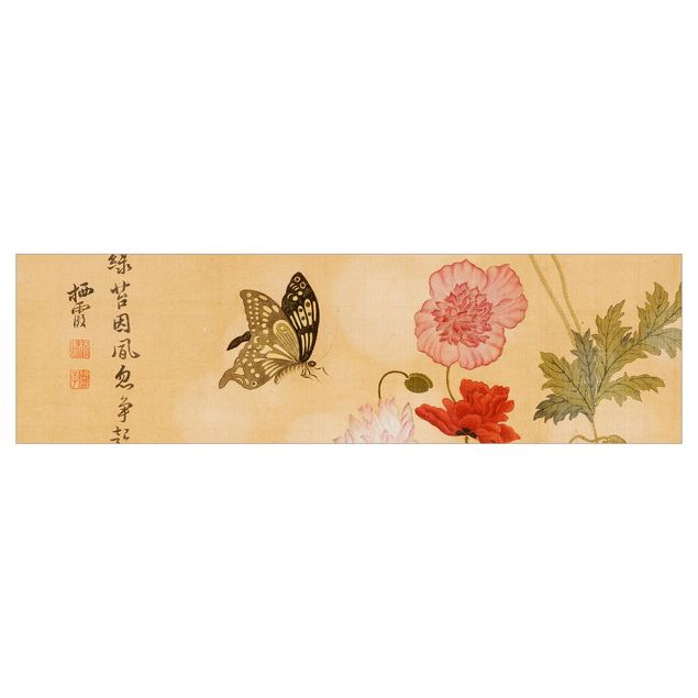 Küchenrückwand - Yuanyu Ma - Mohnblumen und Schmetterlinge