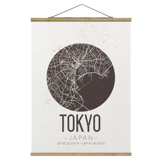 Stoffbild mit Posterleisten - Stadtplan Tokyo - Retro - Hochformat 3:4