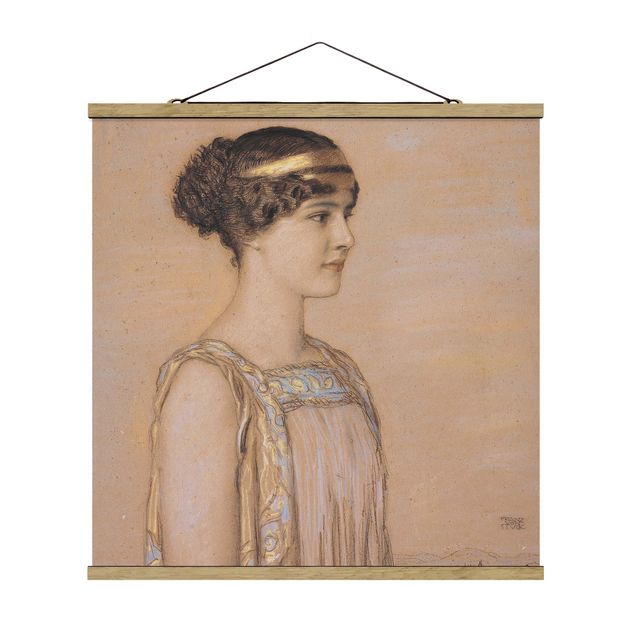 Stoffbild mit Posterleisten - Franz von Stuck - Portrait von Mary - Quadrat 1:1