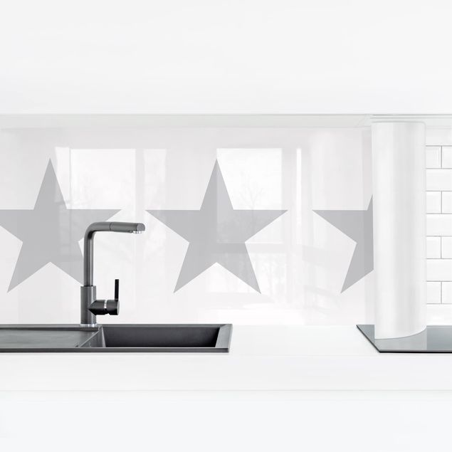 Küchenrückwand - Große Graue Sterne auf Weiß