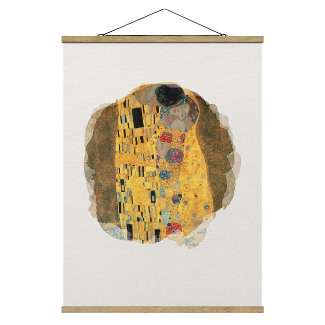 Stoffbild mit Posterleisten - Wasserfarben - Gustav Klimt - Der Kuss - Hochformat 3:4