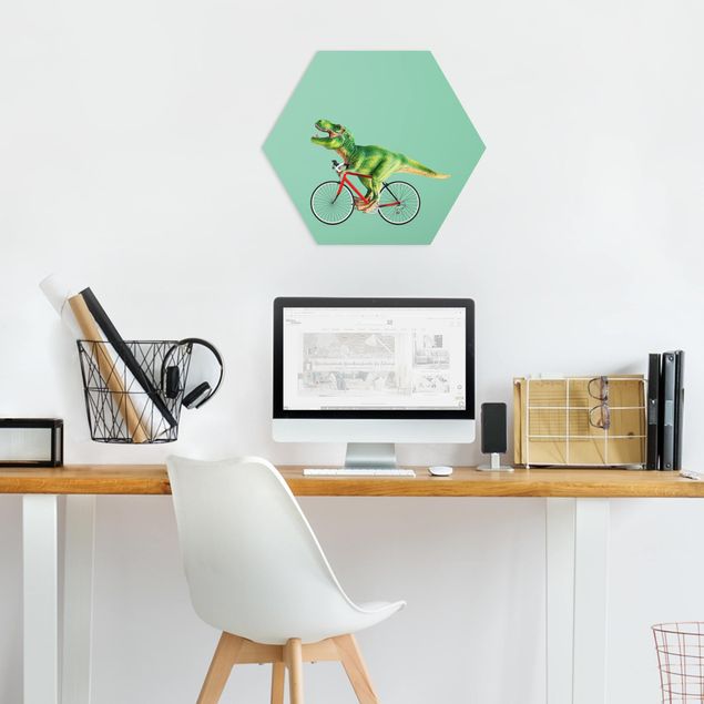 Hexagon Bild Forex - Jonas Loose - Dinosaurier mit Fahrrad