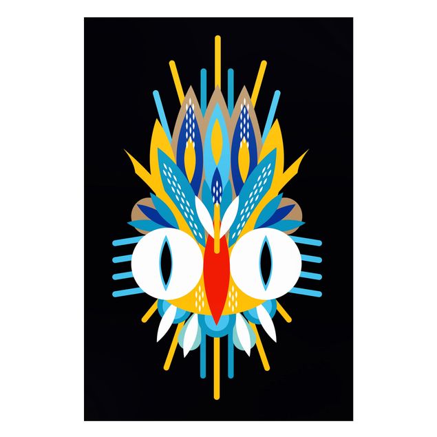 Magnettafel - Collage Ethno Maske - Vogel Federn - Memoboard Hochformat 3:2