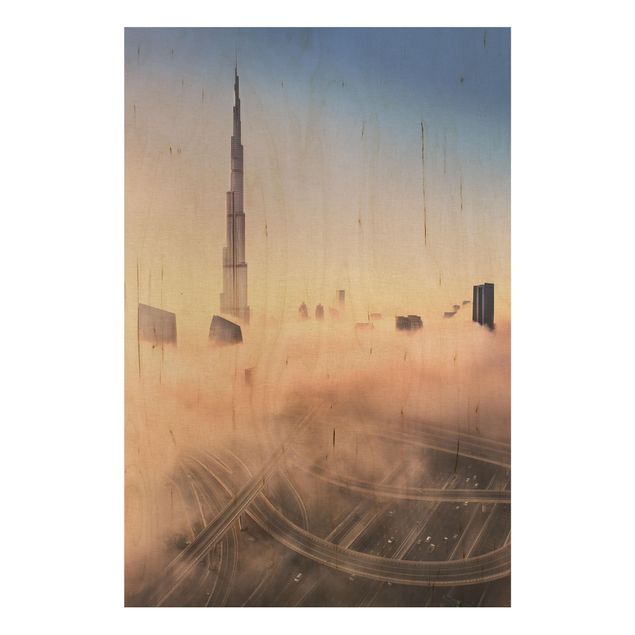 Holzbild - Himmlische Skyline von Dubai - Hochformat 3:2