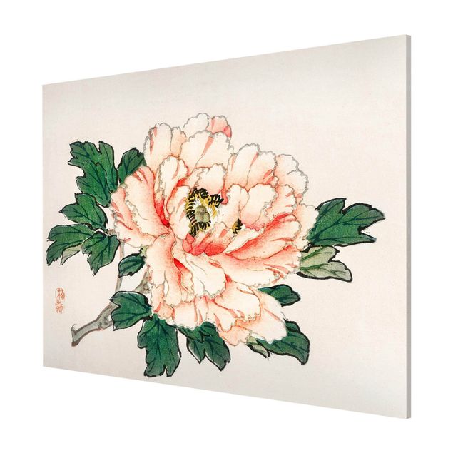 Magnettafel - Asiatische Vintage Zeichnung Rosa Chrysantheme - Memoboard Querformat 3:4