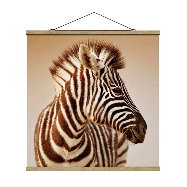 Stoffbild mit Posterleisten - Zebra Baby Portrait - Quadrat 1:1