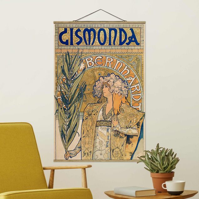 Stoffbild mit Posterleisten - Alfons Mucha - Plakat für Theaterstück Gismonda - Hochformat 2:3