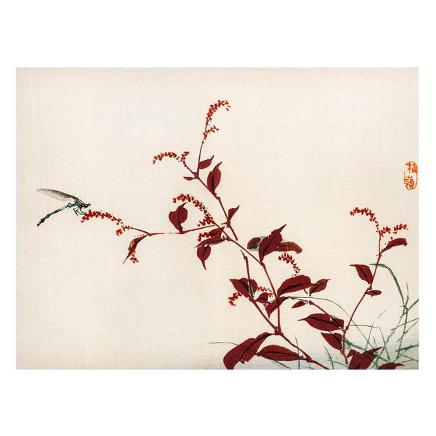 Magnettafel - Asiatische Vintage Zeichnung Roter Zweig mit Libelle - Memoboard Querformat 3:4