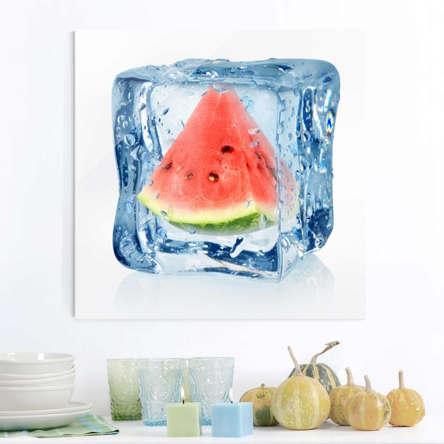 Magnettafel Glas Melone im Eiswürfel