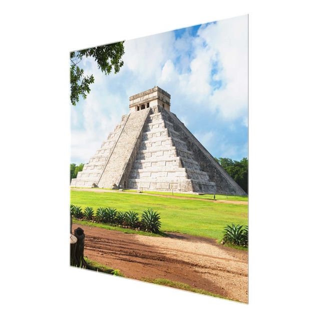 Glasbild - El Castillo Pyramide - Quadrat 1:1