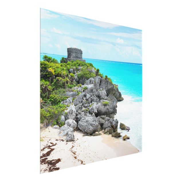 Glas Magnettafel Karibikküste Tulum Ruinen